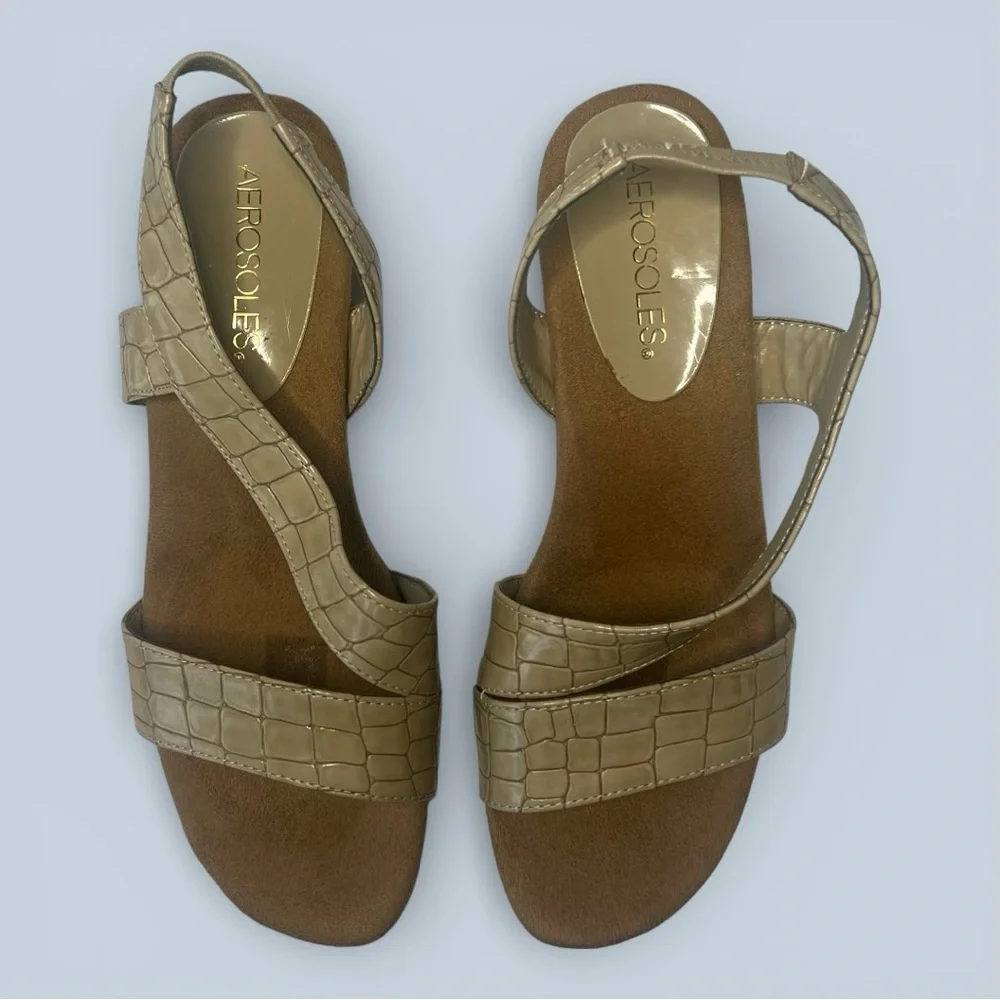 Aerosoles‎ Women's Sandals Brasserie Faux Croc Embossed Slingback Tan Sz 6.5 - Picture 8 of 13